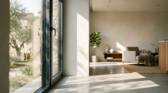 Vista interna di finestra moderna con sistema VMC integrato in casa italiana