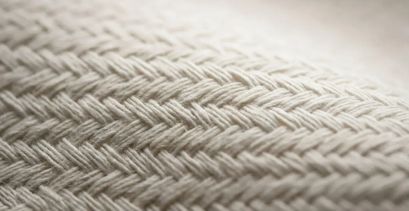 Dettaglio ravvicinato di tessuto in cotone egiziano con trama percalle visibile