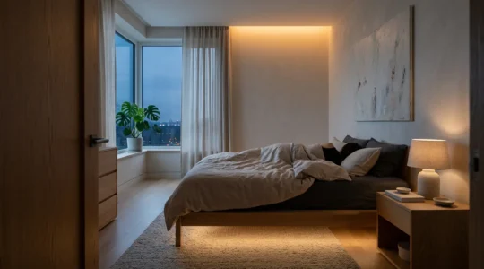 Camera da letto moderna con illuminazione LED smart regolabile dal calda al fredda