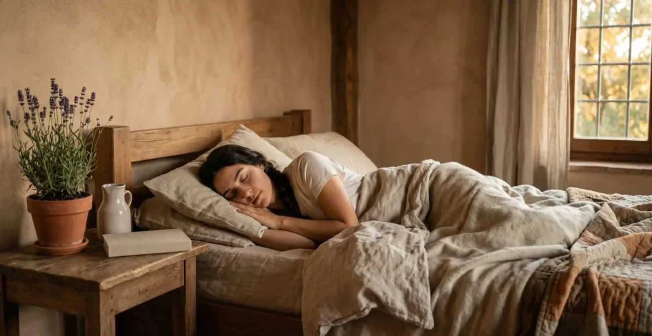 Camera da letto serena con materiali naturali e ambiente privo di elettrosmog