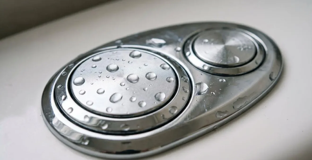 Dettaglio di una cassetta WC con sistema a doppio pulsante per il risparmio idrico