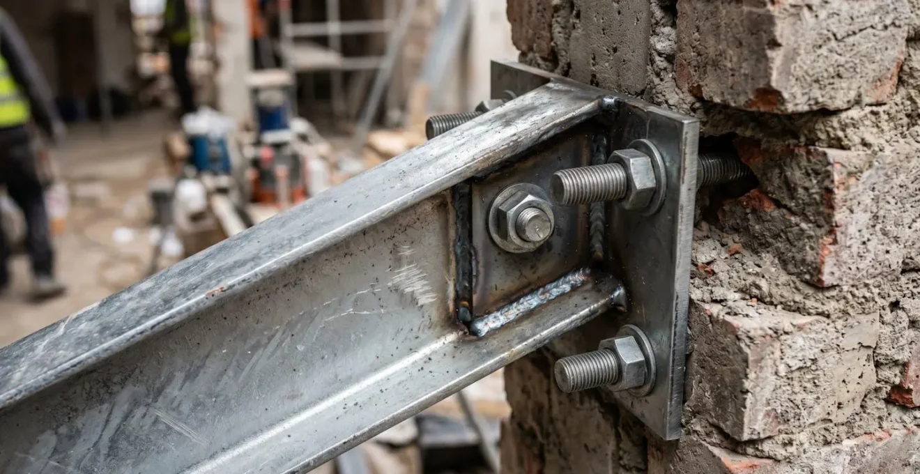 Dettaglio tecnico di una cerchiatura in acciaio per apertura in muro portante