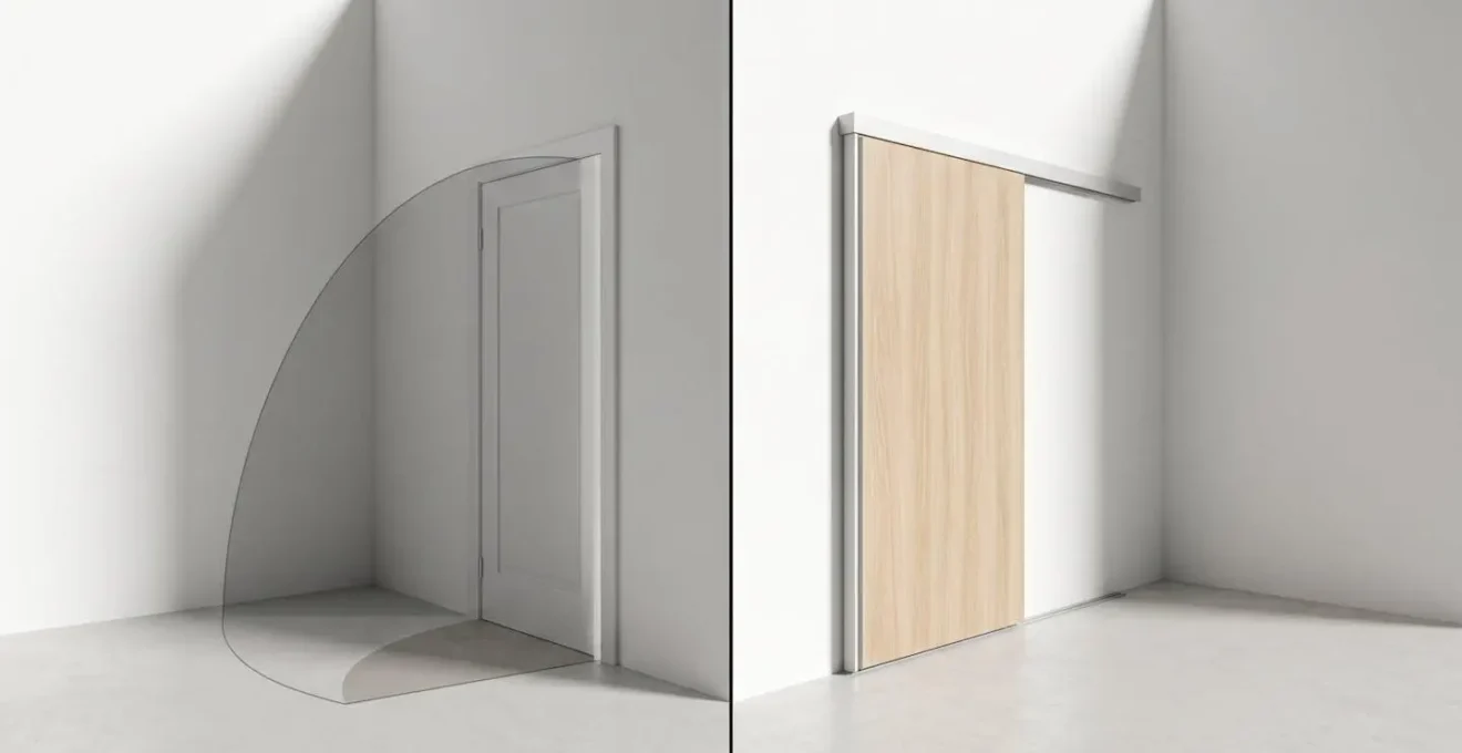 Confronto visivo dello spazio occupato da diverse tipologie di porte in un ambiente domestico