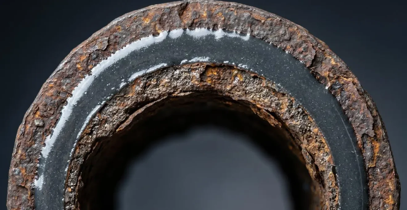 Sezione trasversale di tubazione con rivestimento interno in resina epossidica