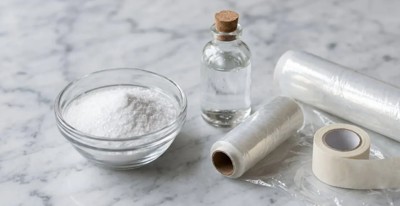 Kit di emergenza per macchie su pietra con bicarbonato, acetone e pellicola