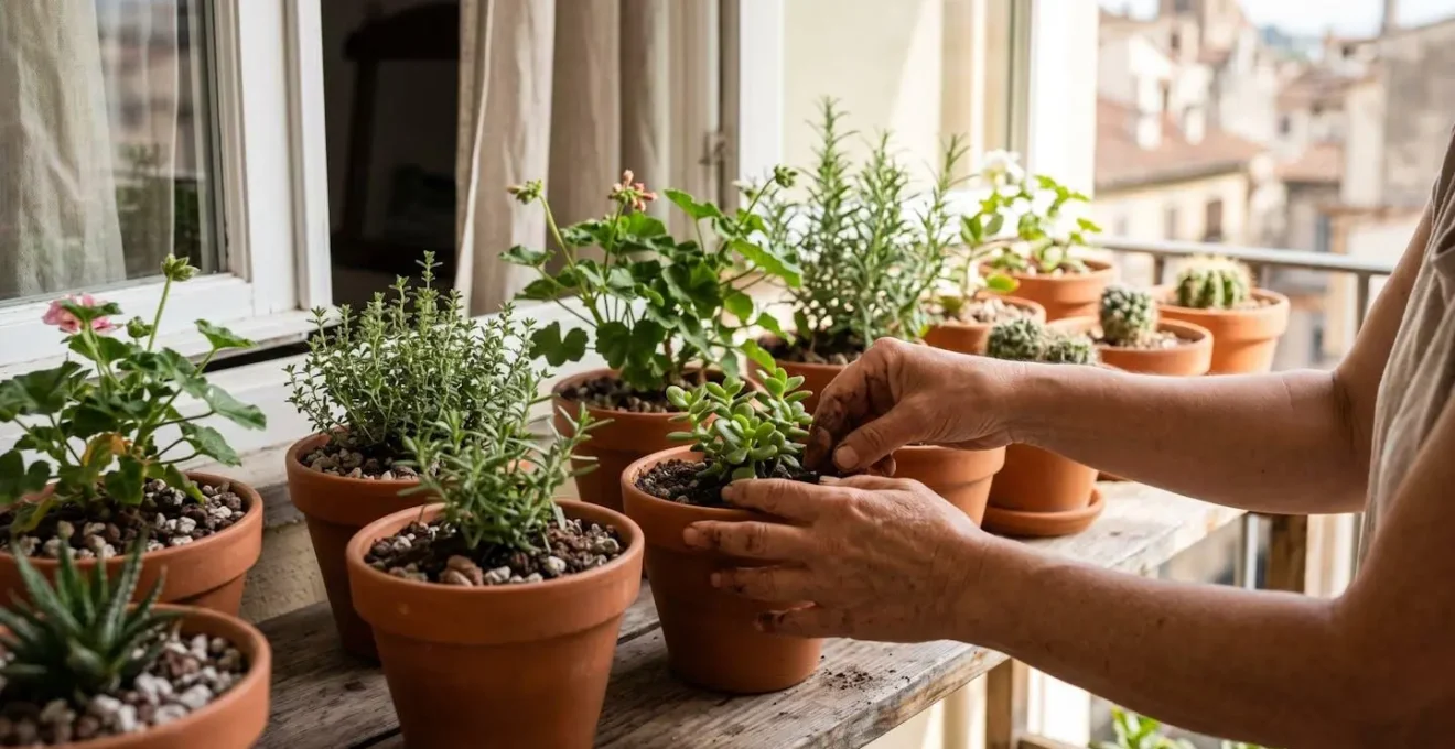 Disposizione ottimale di piante sul balcone con corretta aerazione e distanziamento