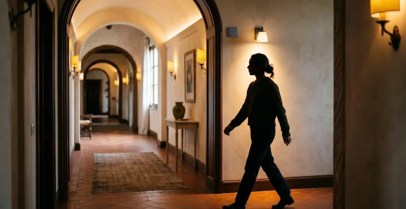 Corridoio moderno con sensore di movimento che attiva illuminazione LED al passaggio