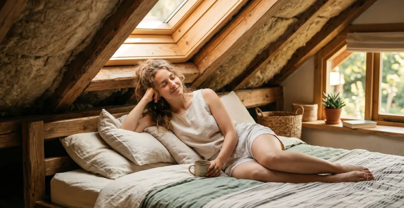 Mansarda con isolamento in fibra di legno che mostra il comfort estivo